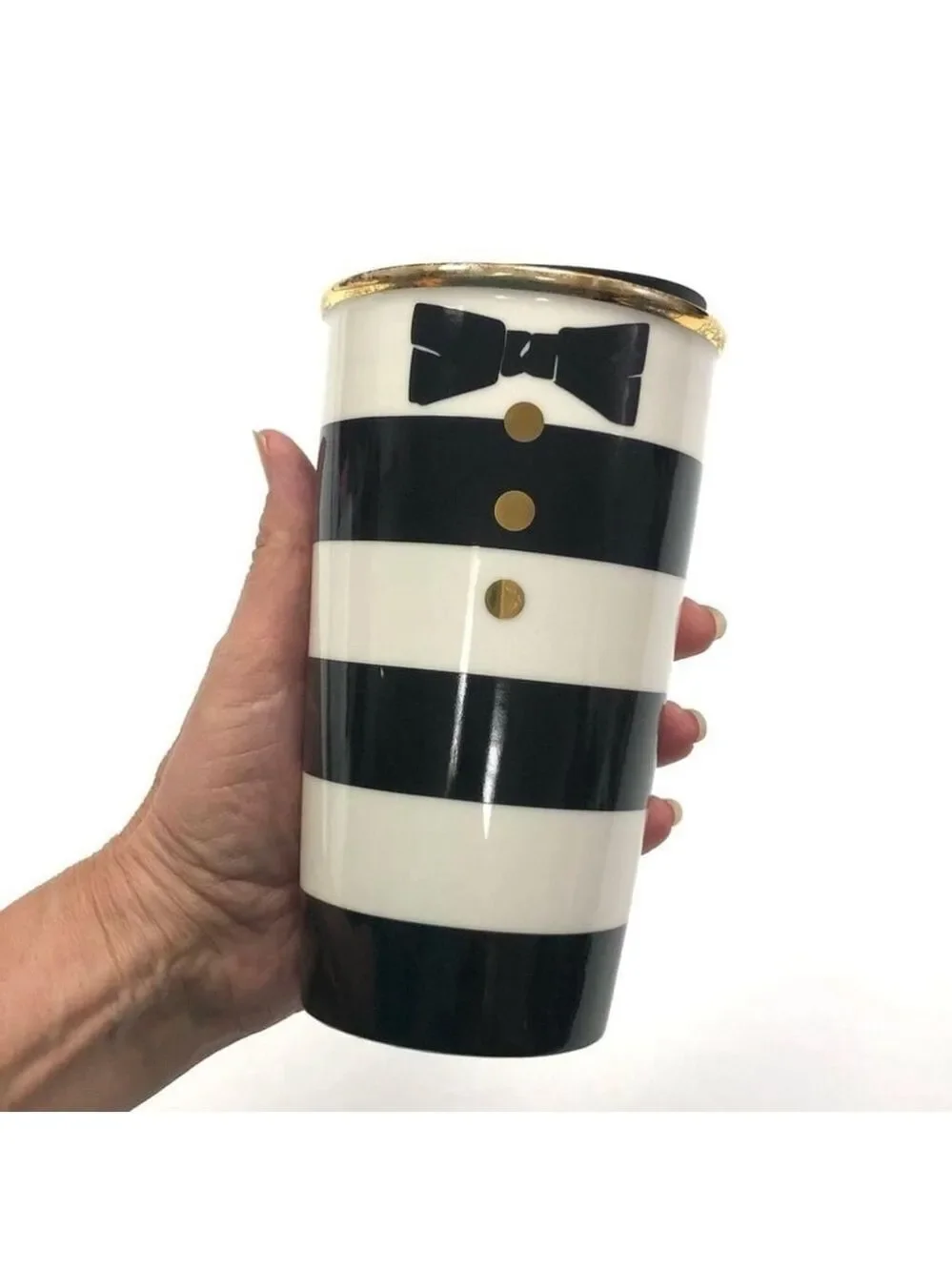 STARBUCKS x Alice and Olivia black white striped 12oz travel tumbler slide cap